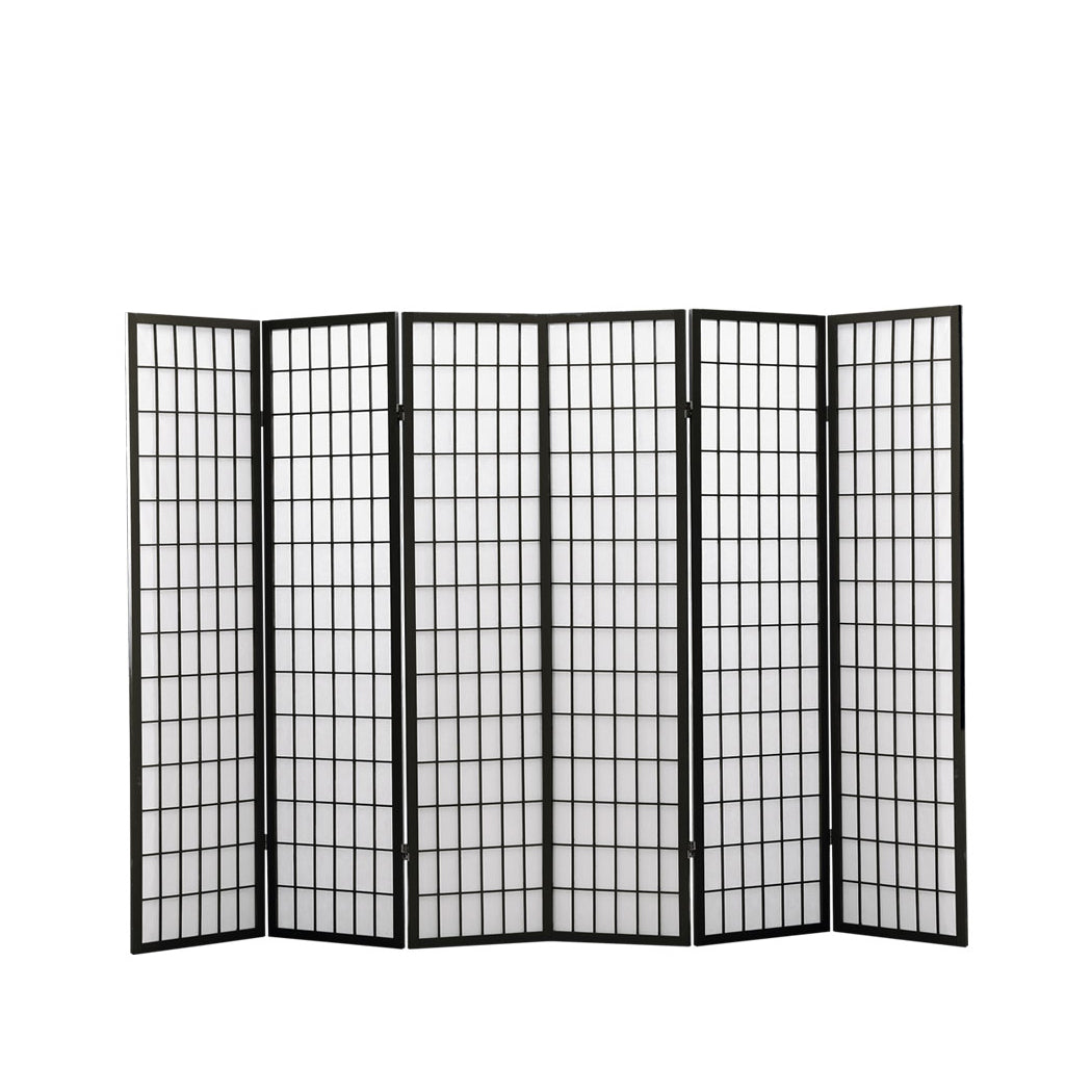6 Panel Free Standing Foldable  Room Divider Privacy Screen Black Frame