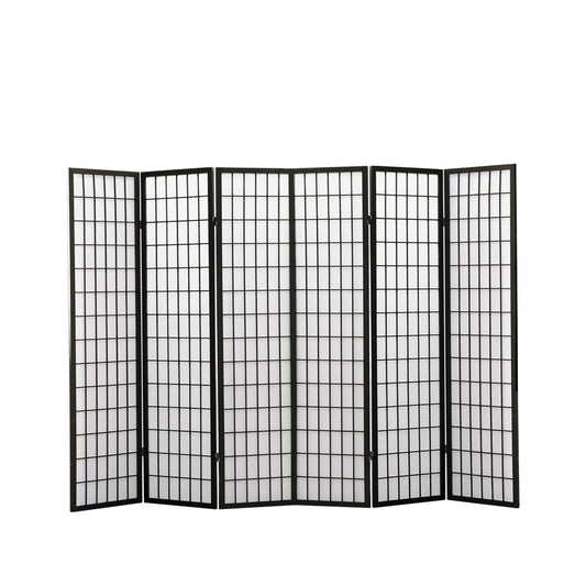 6 Panel Free Standing Foldable  Room Divider Privacy Screen Black Frame