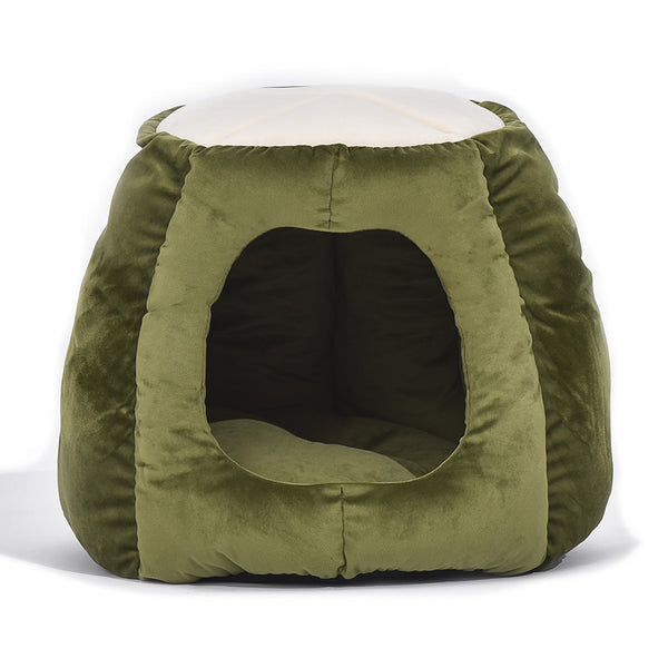  Pet Bed Cat Beds Bedding Castle Igloo Round Nest Comfy Kennel Cave Green L