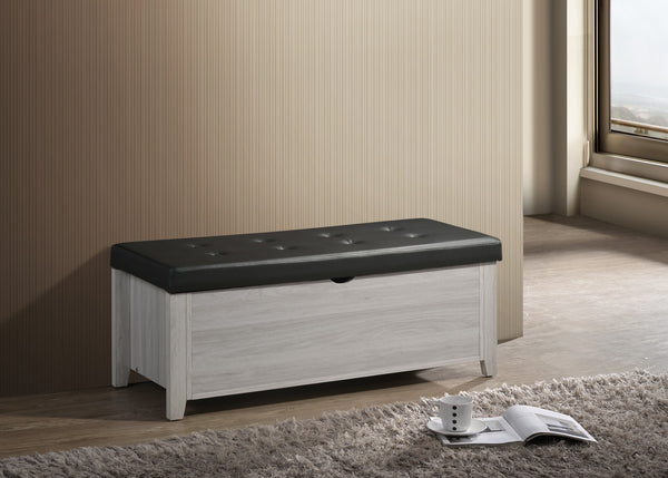  Blanket Box Ottoman Storage With Leather Upholstery In White Oak