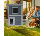 2 Story Weatherproof Indoor Outdoor Wooden Cat House-Grey and white