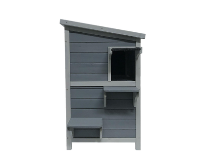 2 Story Weatherproof Indoor Outdoor Wooden Cat House-Grey and white