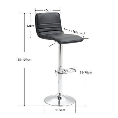 2x Bar Stools Counter Height PU Leather Upholstered Adjustable Height Swivel -Black