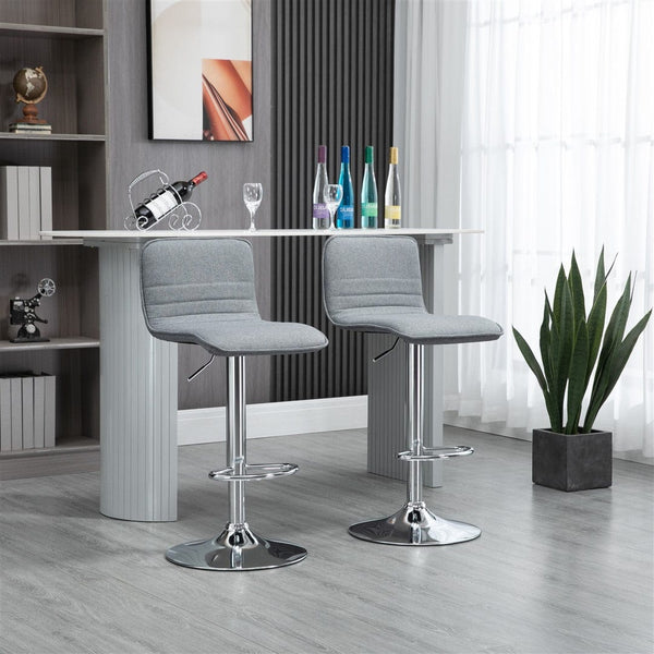  2x Counter Height Fabric Upholstered Adjustable Height Swivel Bar Stools -Grey Fabric