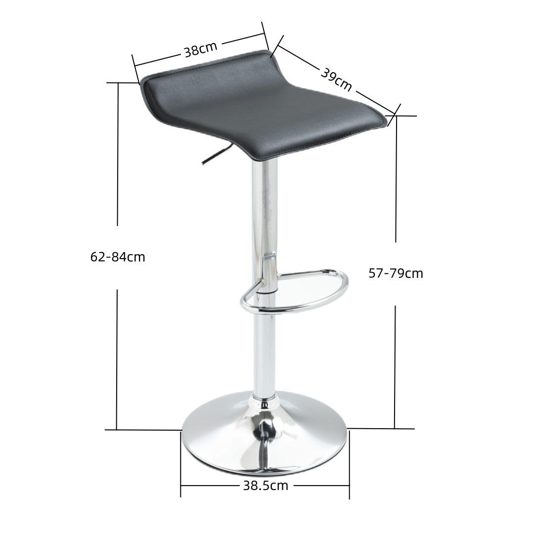 2x Counter Height Faux Leather Upholstered Adjustable Height Swivel Bar Stools -Black