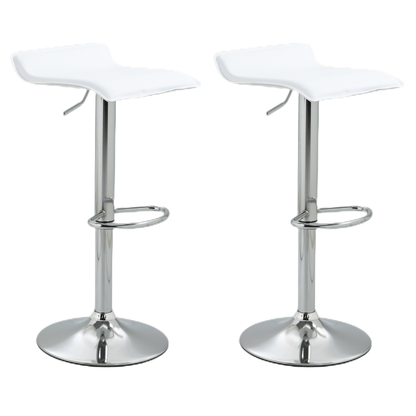 2x Counter Height Faux Leather Upholstered Adjustable Height Swivel Bar Stools -White
