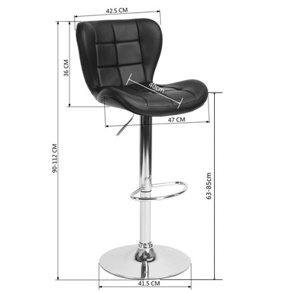 2x Counter Height PU Leather Upholstered Adjustable Height Swivel Bar Stools -Black