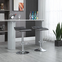 2x Counter Height PU Leather Upholstered Adjustable Swivel Bar Stools -Black
