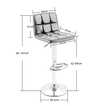 2x Counter Height PU Leather Upholstered Height Swivel Bar Stools -Black