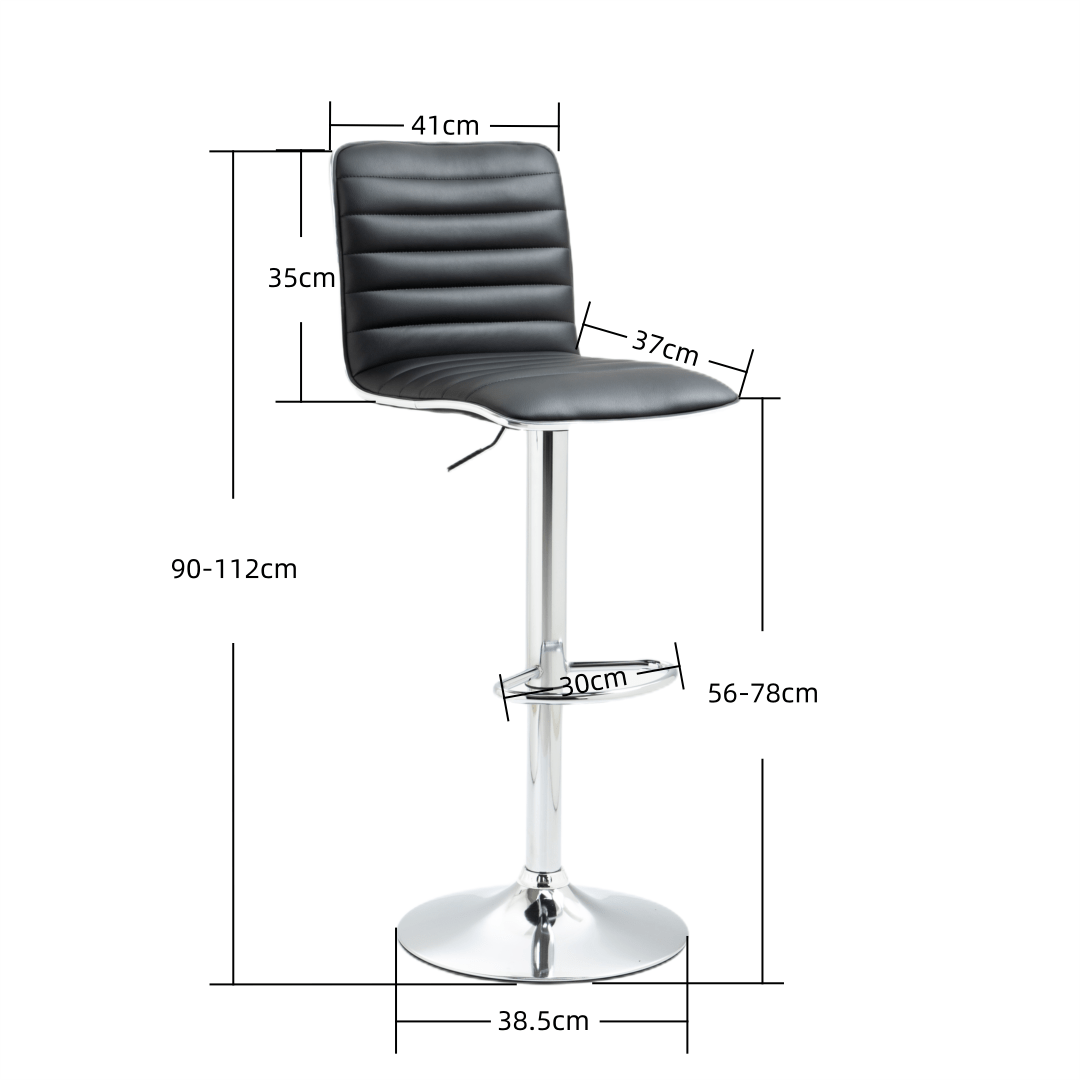 2x Height PU Leather Upholstered Adjustable Height Swivel Bar Stools -Black