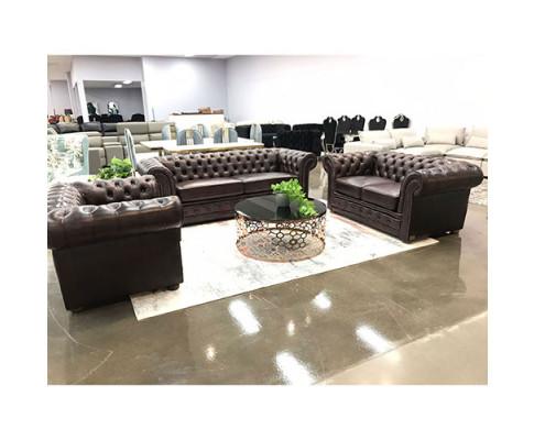  Genuine Leather Deep Quilt Sofa Lounge Set, Brown