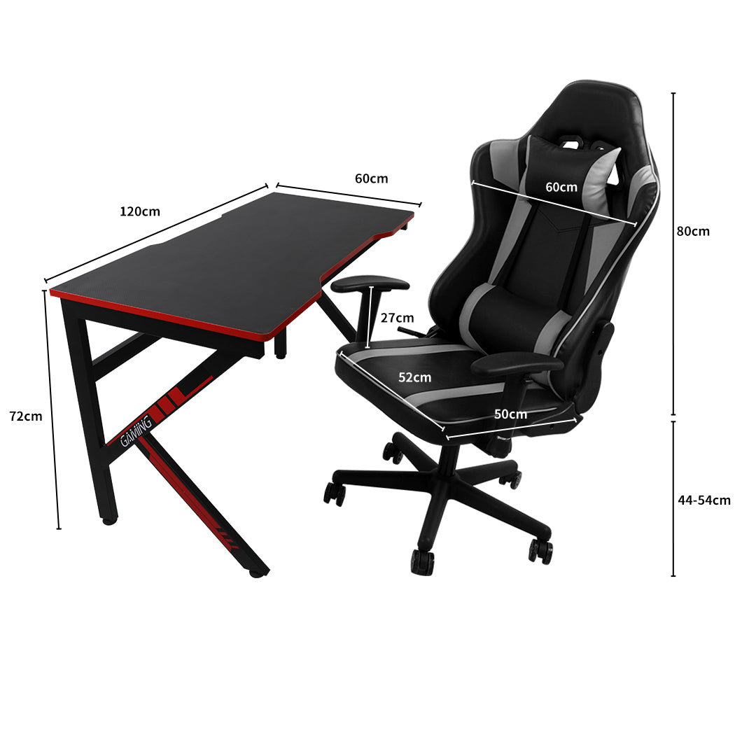 Gaming Chair Desk Computer Gear Set Racing Desk Office Laptop Chair Study Home K shaped Desk Silver Chair