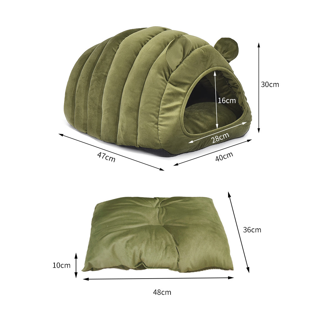 Pet Bed Comfy Kennel Cave Cat Beds Bedding Castle Cat Igloo Round Nest Green L
