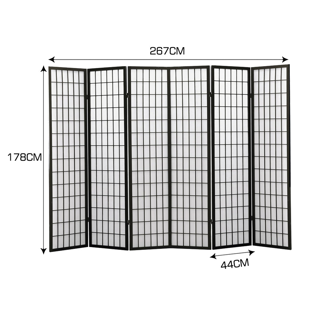 6 Panel Free Standing Foldable  Room Divider Privacy Screen Black Frame