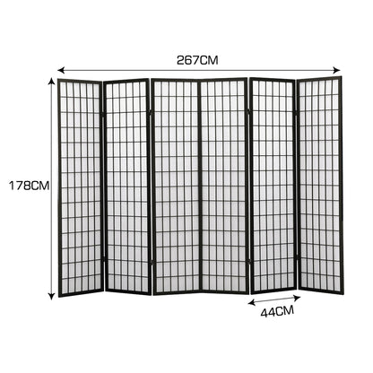 6 Panel Free Standing Foldable  Room Divider Privacy Screen Black Frame