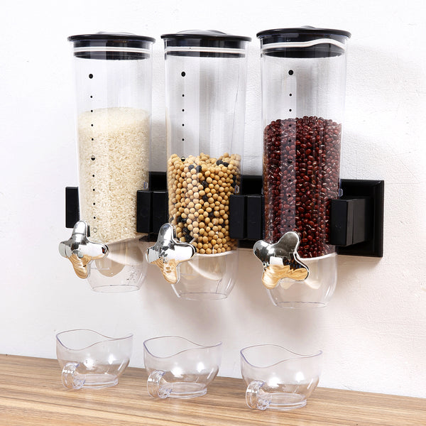  Wall Mounted Triple Cereal Dispenser Dry Food Storage Container