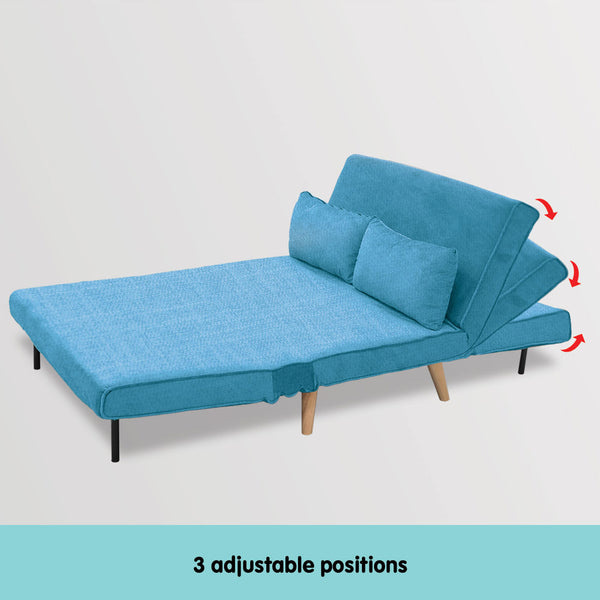 Adjustable Corner Sofa 2-Seater Lounge Linen Bed Seat - Blue