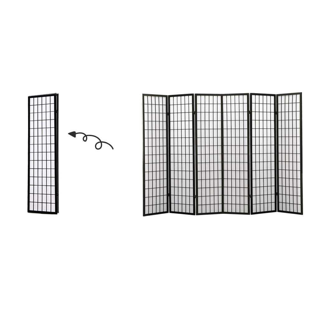 6 Panel Free Standing Foldable  Room Divider Privacy Screen Black Frame