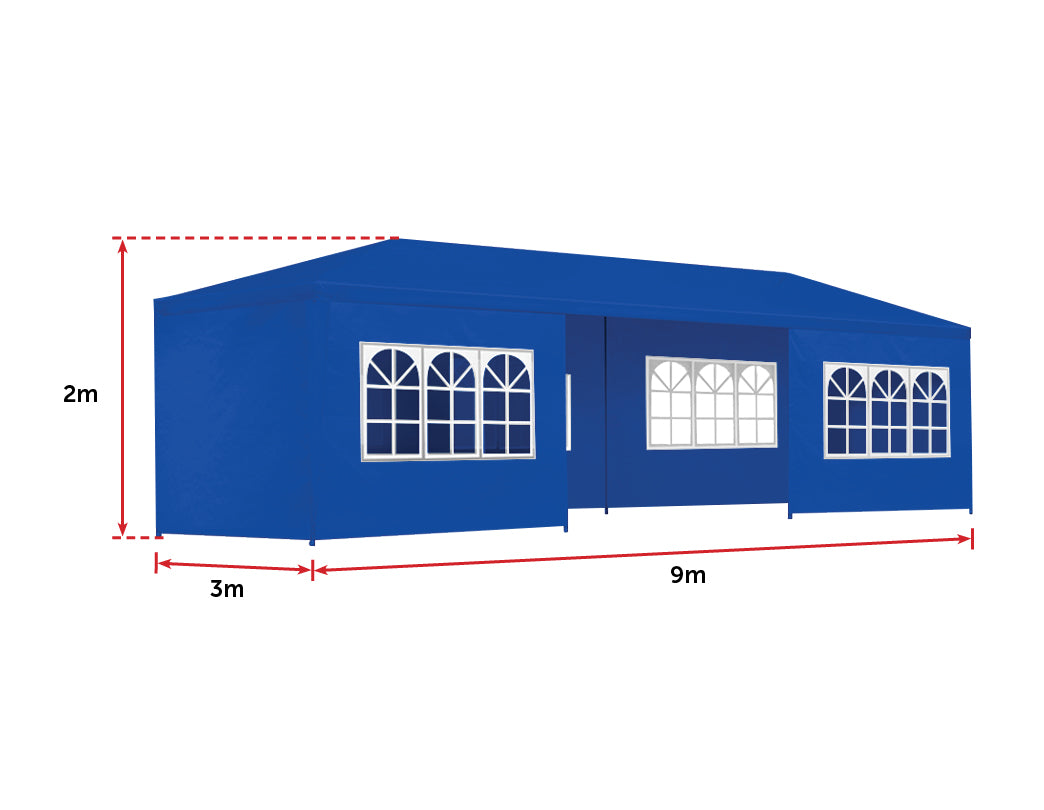 3x9m Wedding Outdoor Gazebo Marquee Tent Canopy Blue