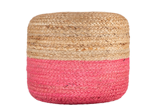 Dual Color Jute Pouf NAT/ Pink
