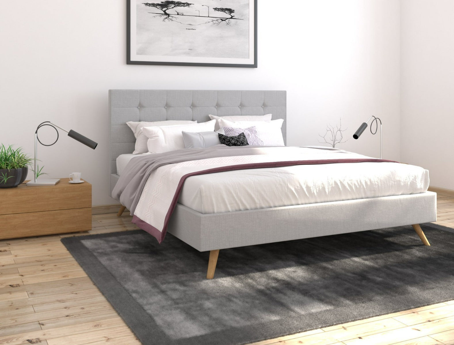 Fabric frame stone grey queen