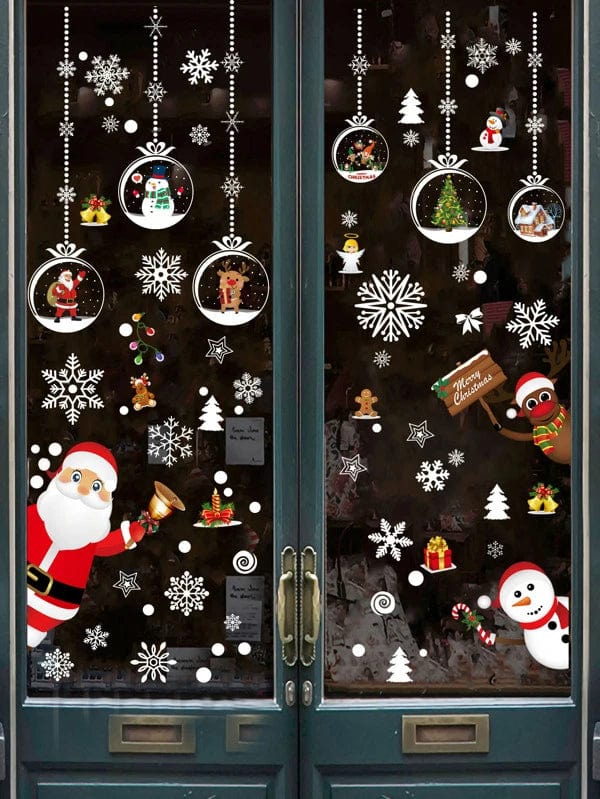  6pcs Christmas Santa Claus & Snowflake Pattern Wall Sticker