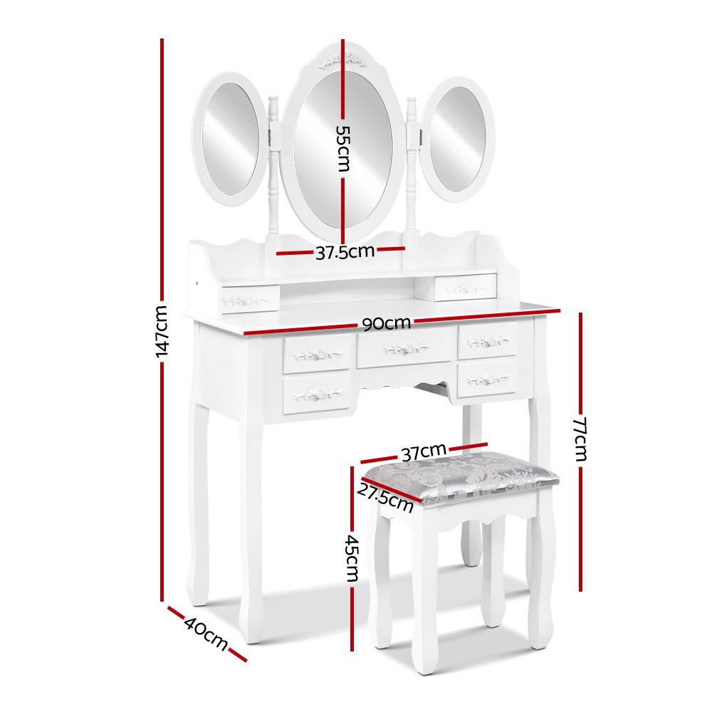 Artiss 7 Drawer Dressing Table with Mirror - White
