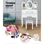 7 Drawer Dressing Table with Mirror - White