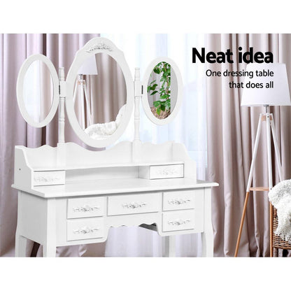 Artiss 7 Drawer Dressing Table with Mirror - White