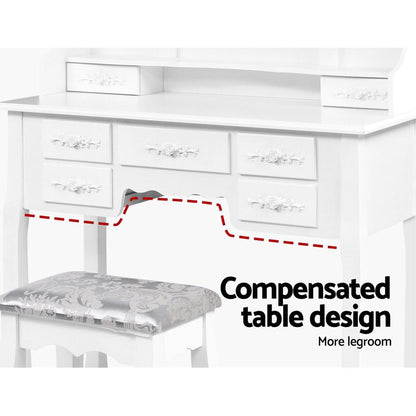 Artiss 7 Drawer Dressing Table with Mirror - White