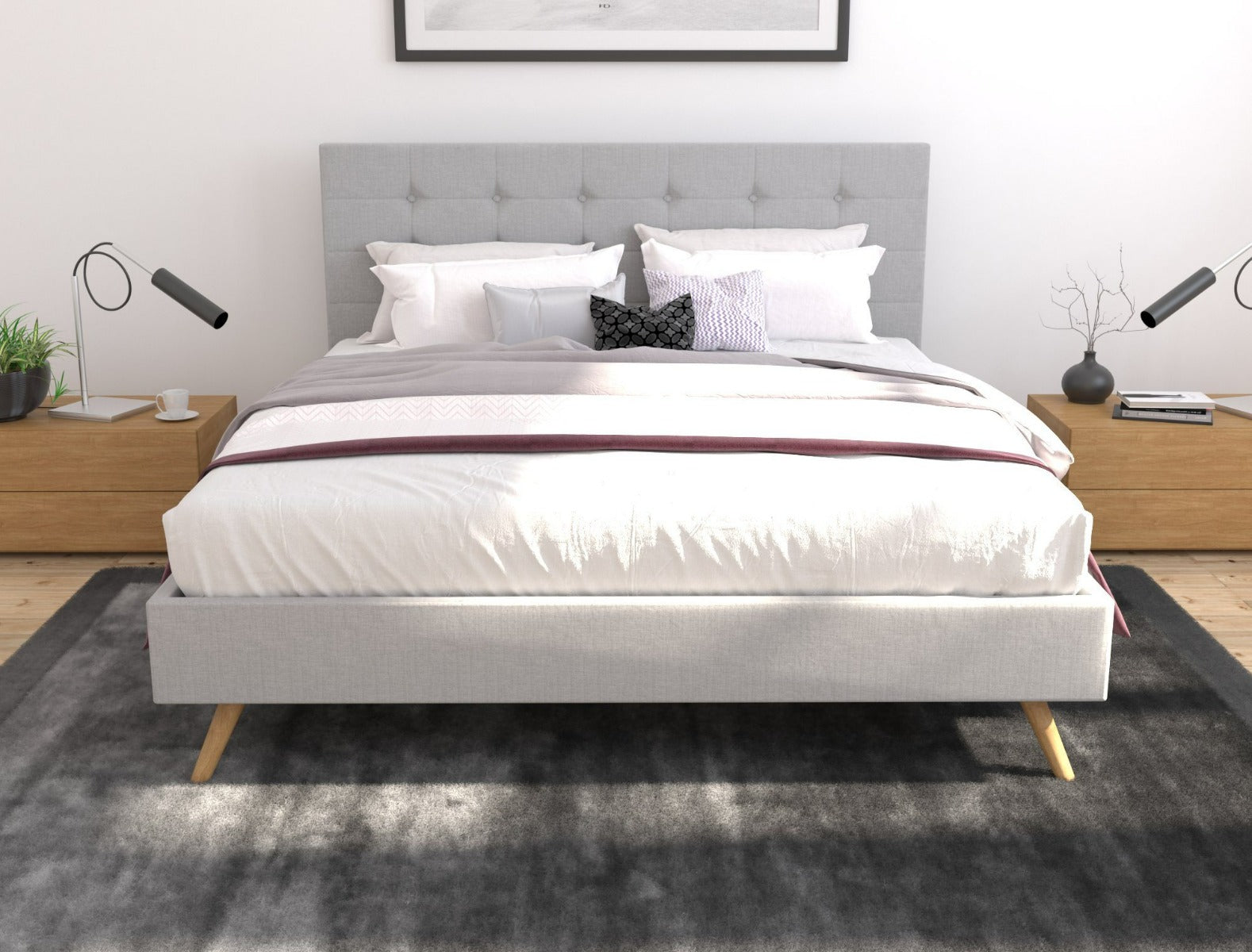 Fabric frame stone grey queen