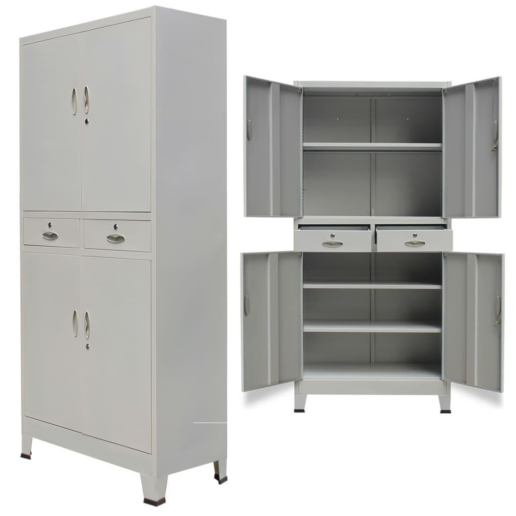 Office Cabinet with 4 Doors Steel 90x40x180 cm Grey