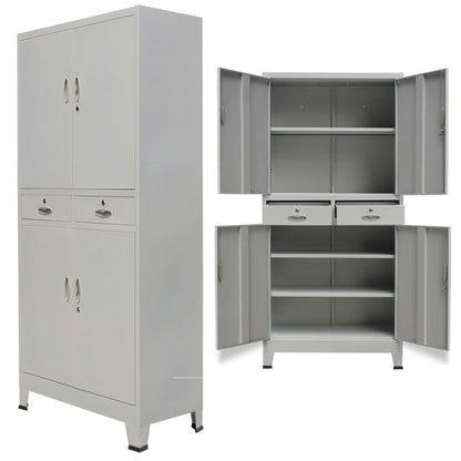 Office Cabinet with 4 Doors Steel 90x40x180 cm Grey