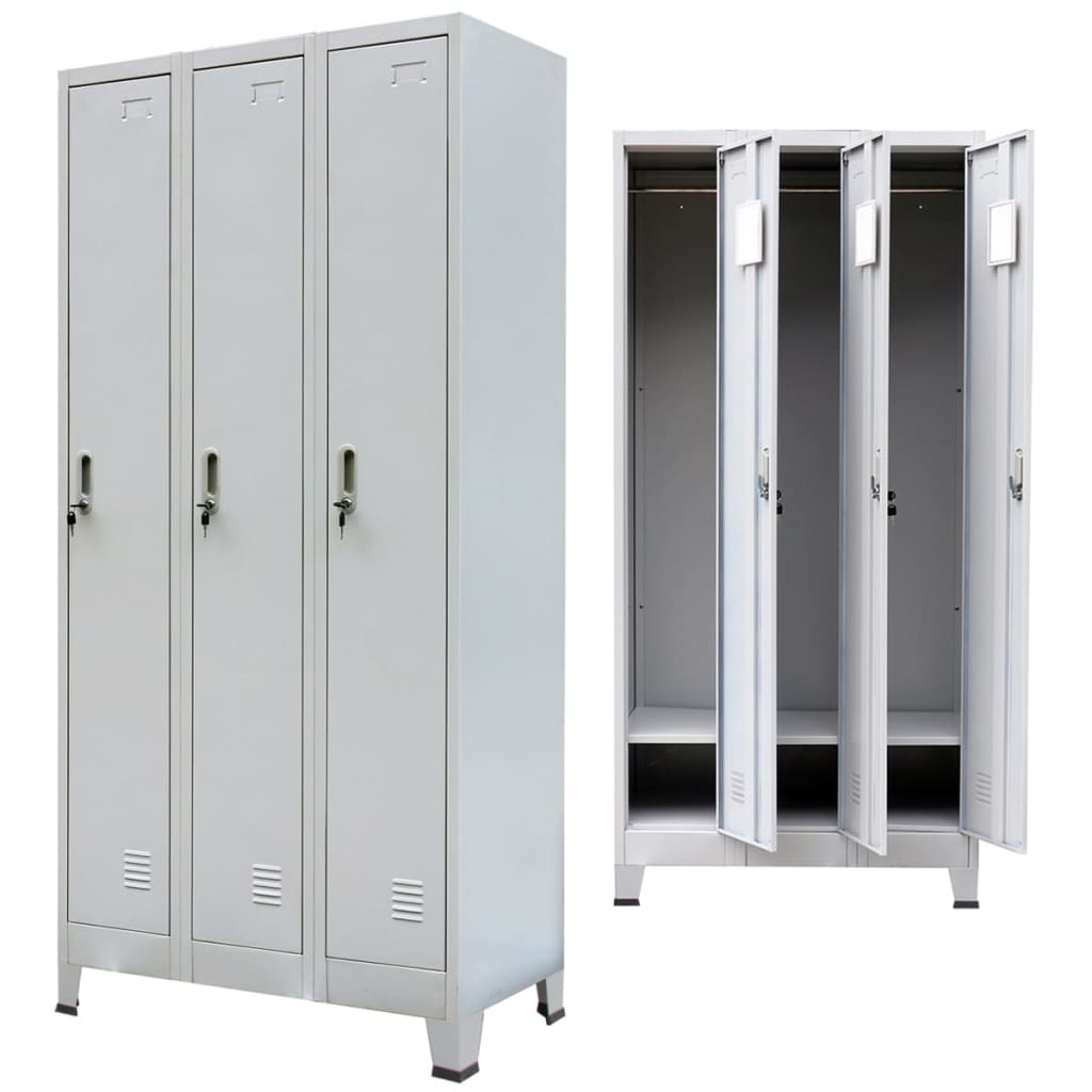 Locker Cabinet with 3 Compartments Steel 90x45x180 cm Grey