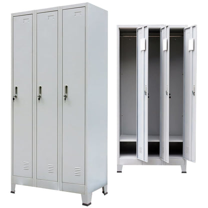 Locker Cabinet with 3 Compartments Steel 90x45x180 cm Grey