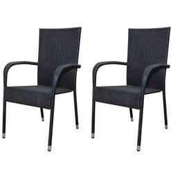 Garden Chairs 2 pcs Poly Rattan Black