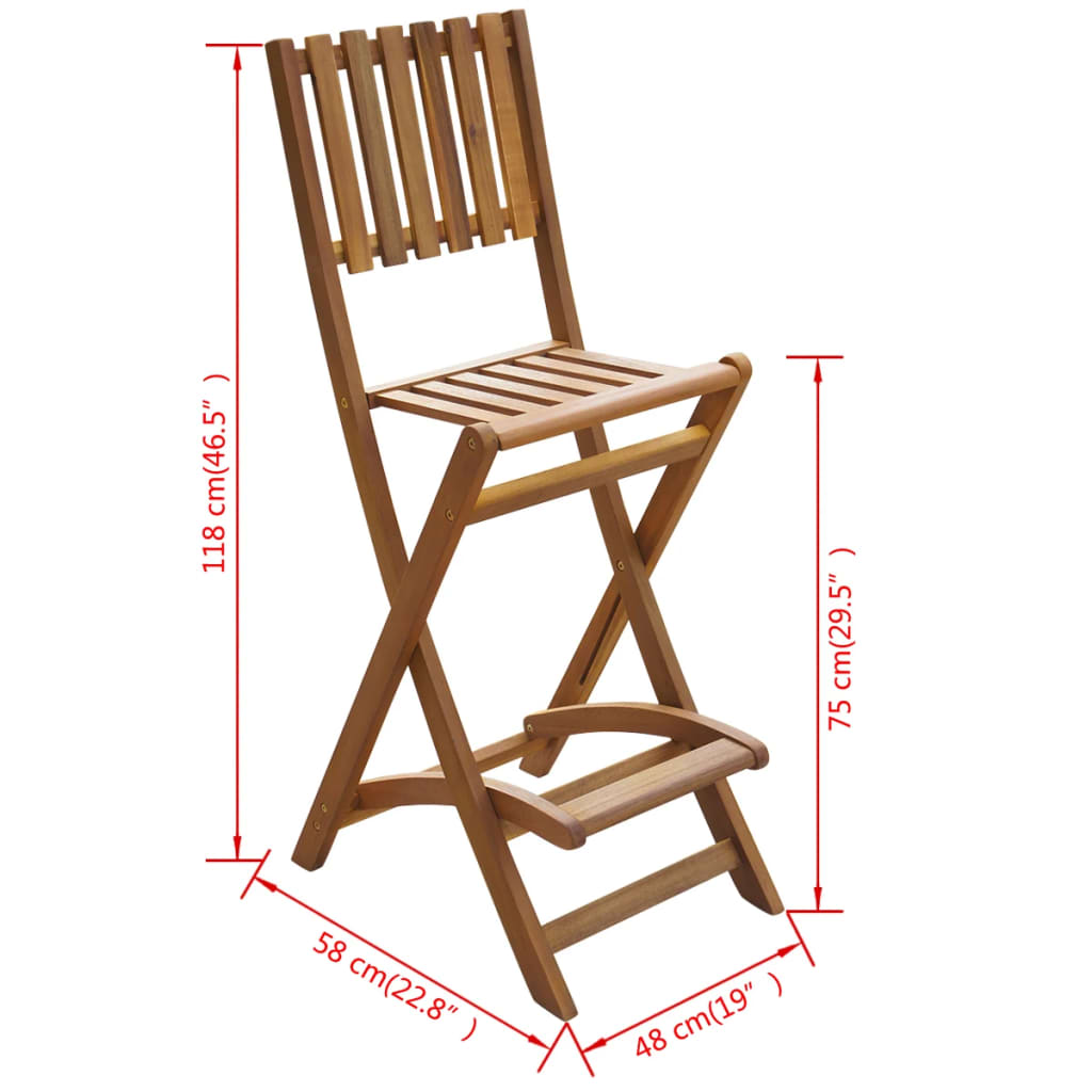 Folding Outdoor Bar Stools 2 pcs Solid Acacia Wood