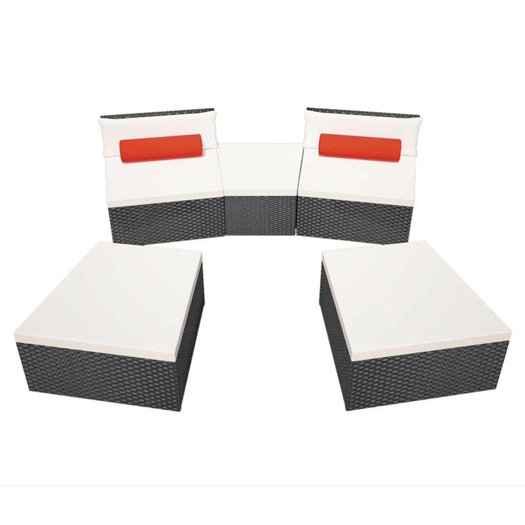 5 Piece Garden Lounge Set with Cushions Poly Rattan Black