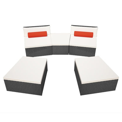 5 Piece Garden Lounge Set with Cushions Poly Rattan Black