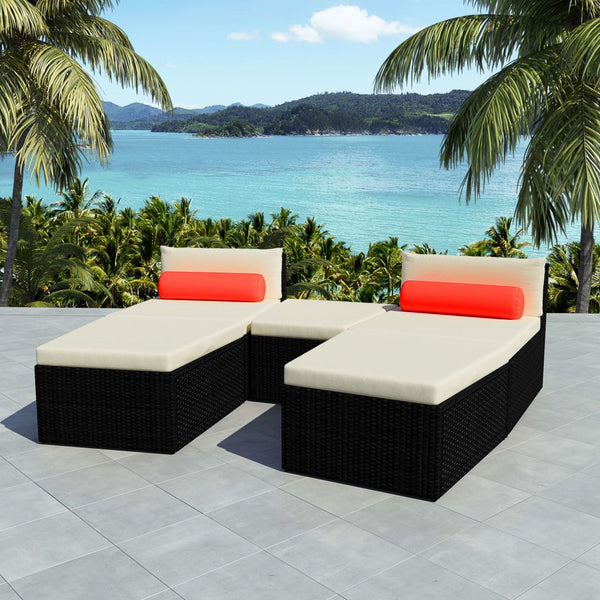  5 Piece Garden Lounge Set with Cushions Poly Rattan Black