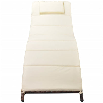 Folding Sun Lounger with Cushion Poly Rattan Brown