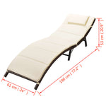 Folding Sun Lounger with Cushion Poly Rattan Brown