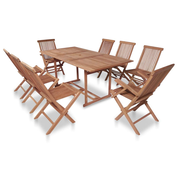  9 Piece Outdoor Dining Set with Folding Chairs Solid Teak Wood