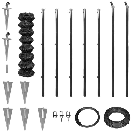 Chain Link Fence with Spike Anchors 1.25x15 m Grey