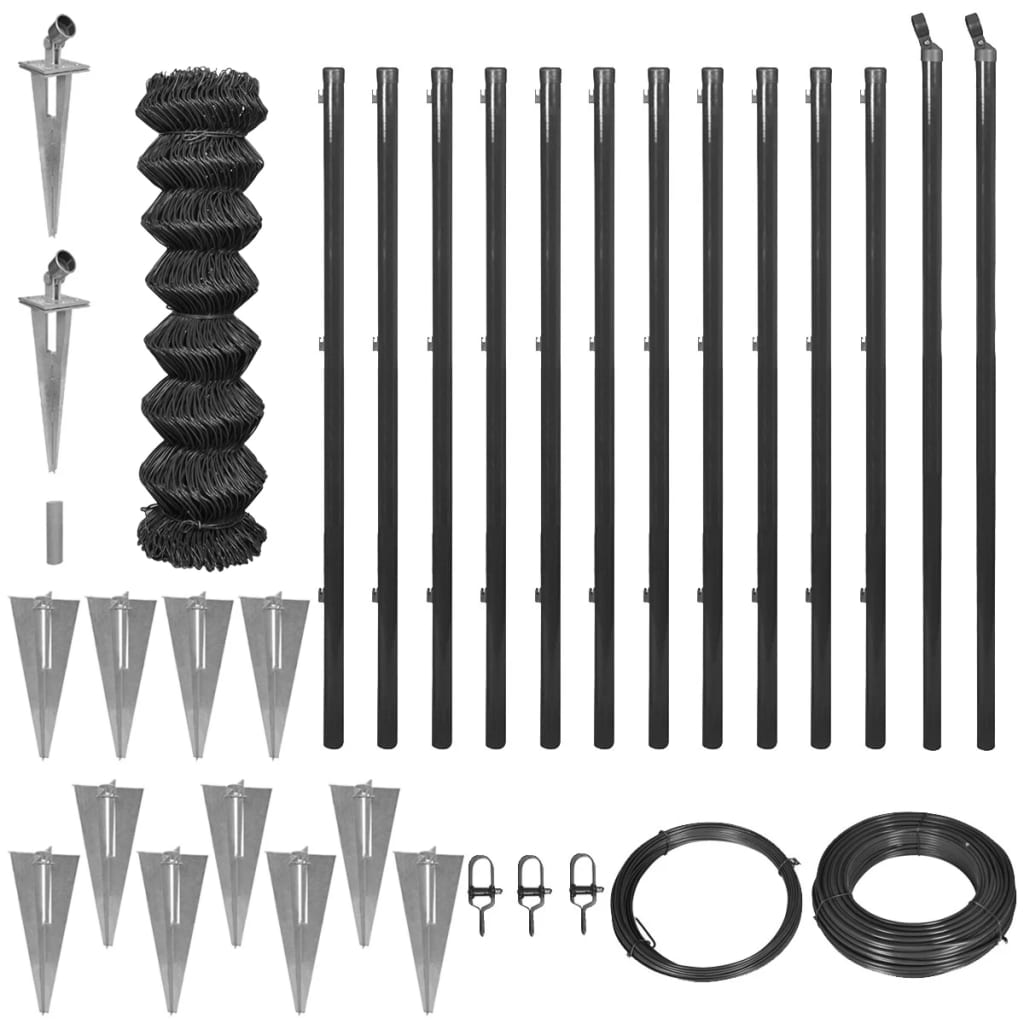 Chain Link Fence with Spike Anchors 1x25 m Grey