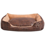 Dog Bed with Cushion PU Artificial Leather Size XXL Brown