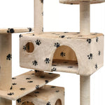 Cat Tree with Sisal Scratching Posts 125 cm Paw Prints Beige