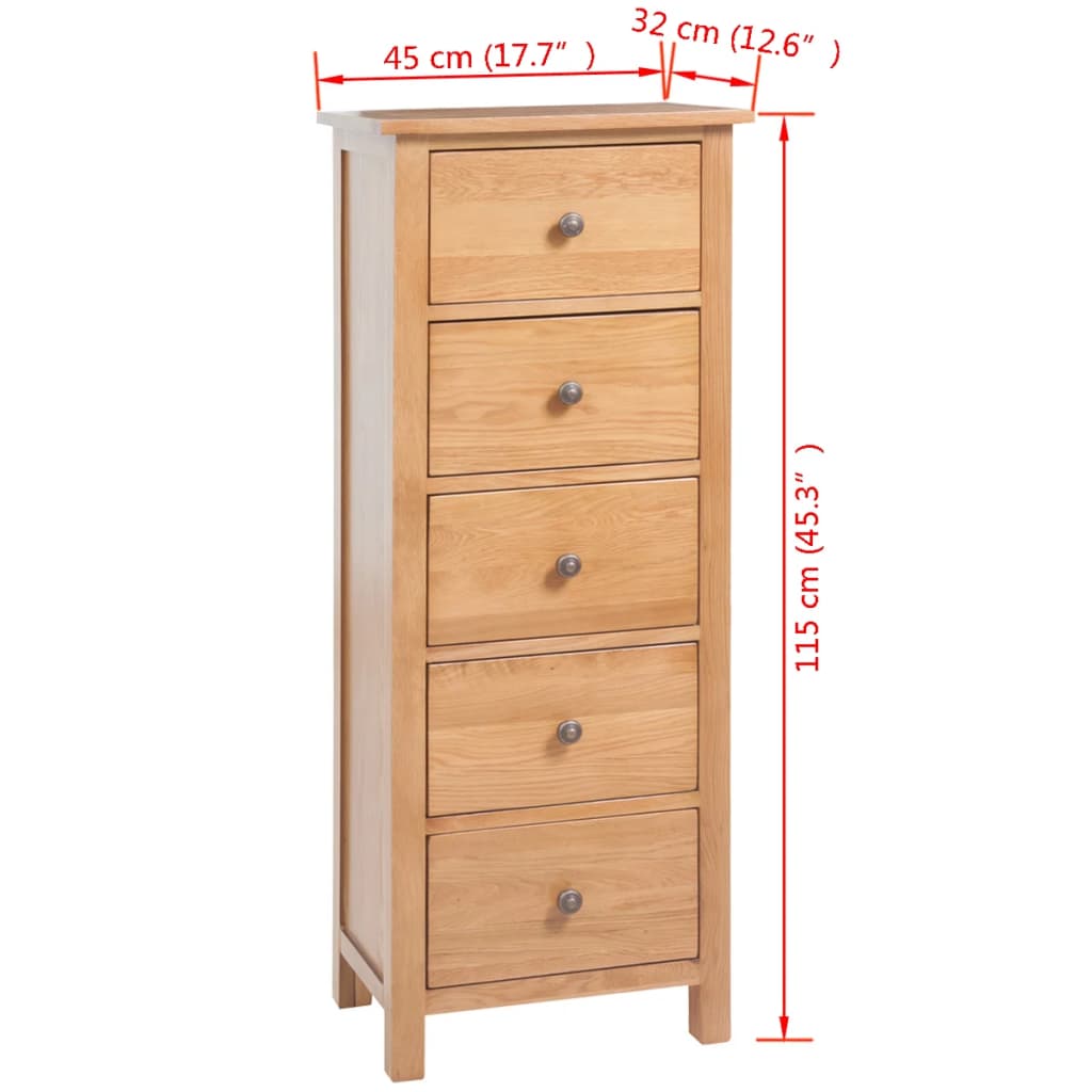 Tallboy Chest of Drawers 45x32x115 cm Solid Oak Wood