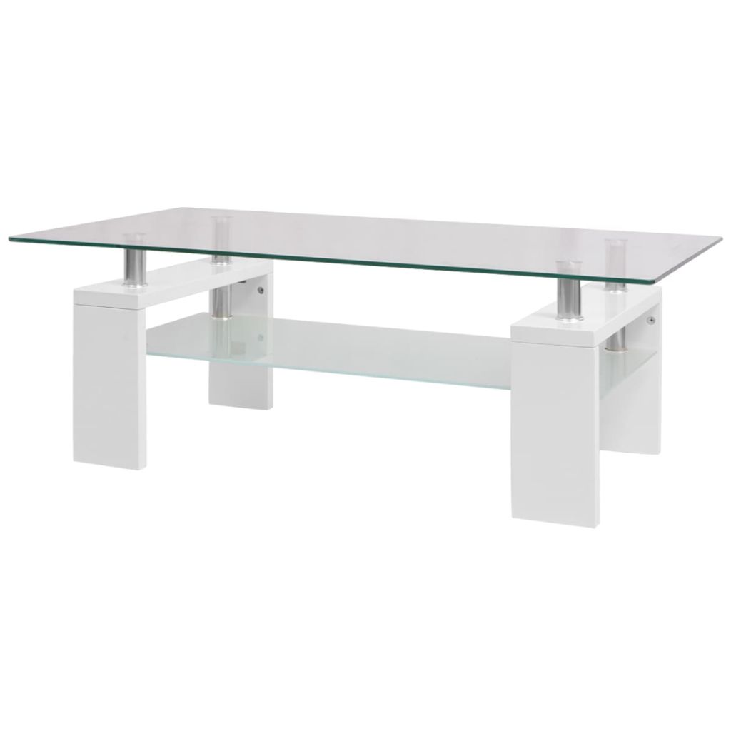 High-Gloss Coffee Table with Lower Shelf 110x60x40 cm White