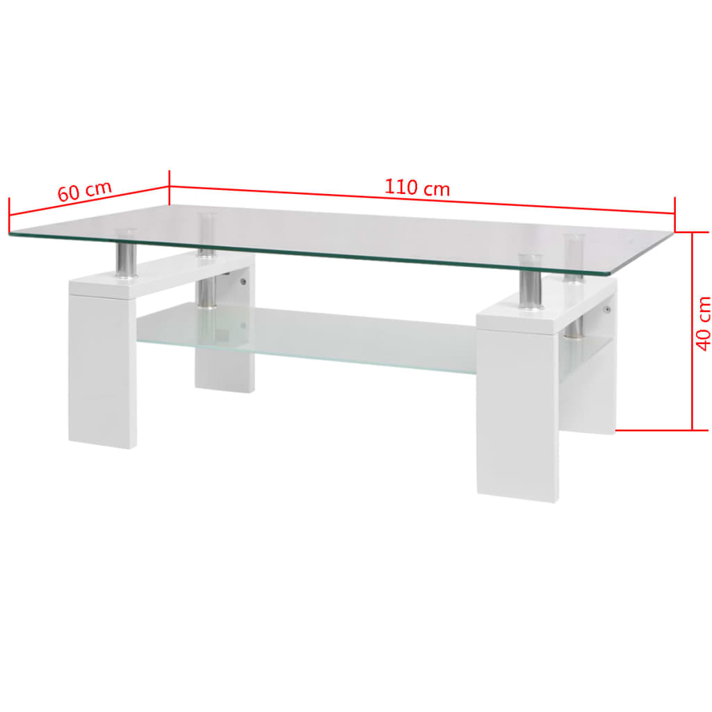 High-Gloss Coffee Table with Lower Shelf 110x60x40 cm White